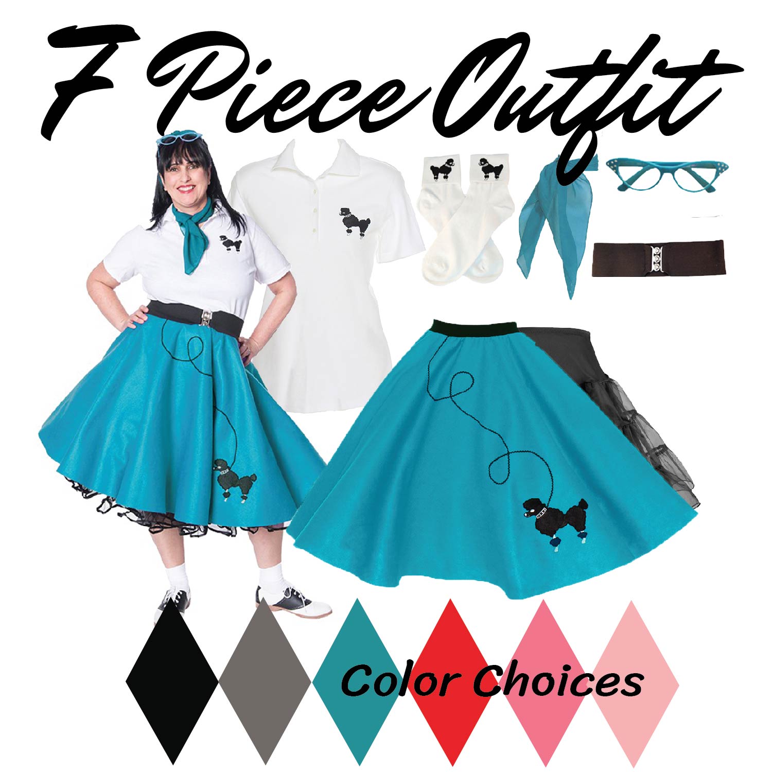 Hip Hop 50's Shop | Adult 7 pc - 50's Poodle Skirt Outfit