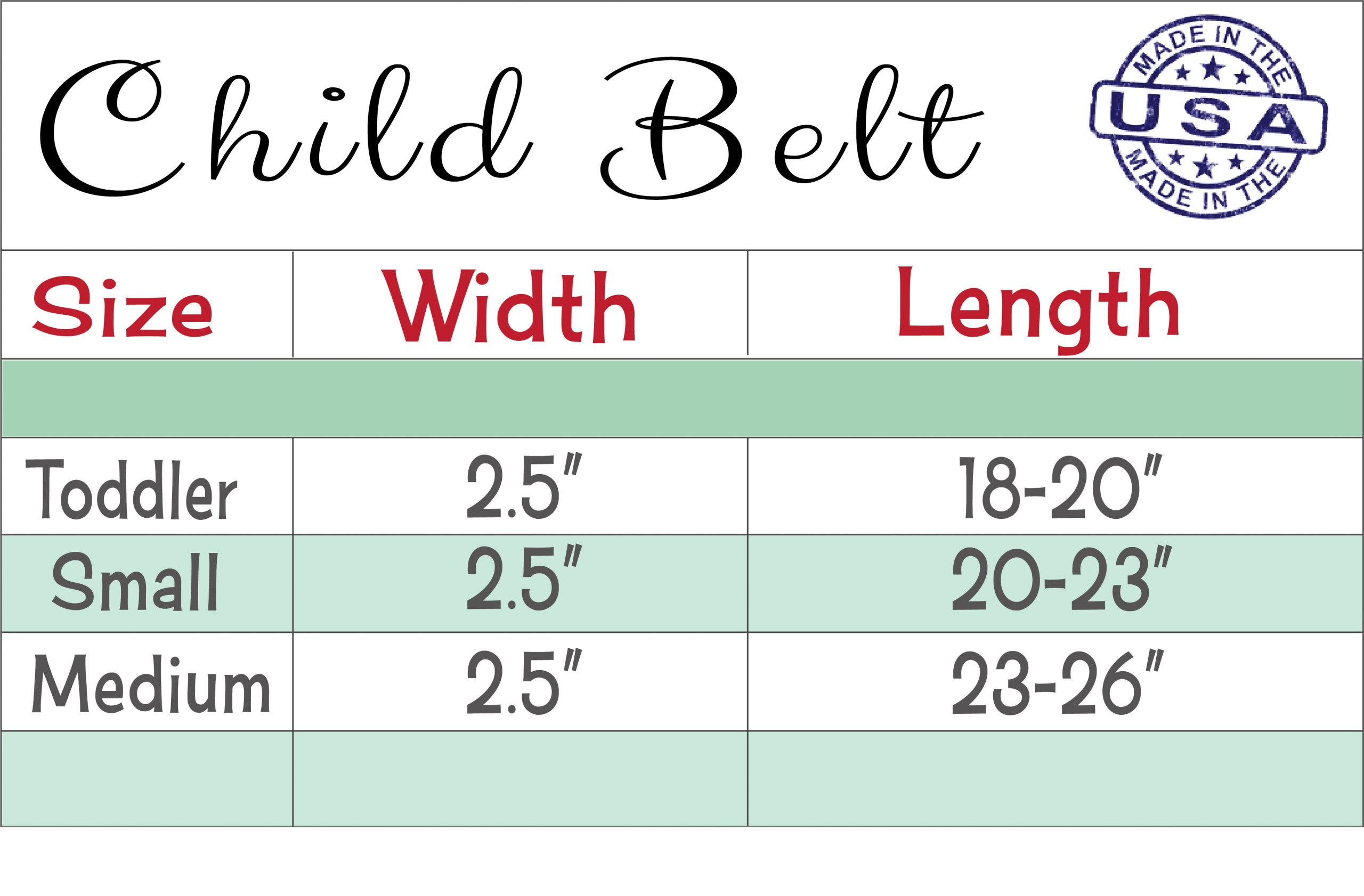 Kids Belt Size Chart