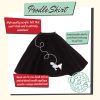 High Quality Acrylic Felt Full Circle Skirt. Comfortable elastic for pull on skirt. Sewn on rick-rac and embroidered poodle applique. Made in the USA