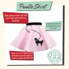 High Quality Acrylic Felt Full Circle Skirt. Comfortable elastic for pull on skirt. Sewn on rick-rac and embroidered poodle applique. Made in the USA